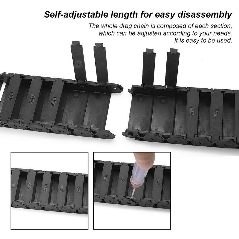 LMioEtool R28/38 15mm x 50mm(Inner H x Inner W) Black Plastic Cable Wire Carrier Drag Chain 1M Length for CNC, with End Connectors - Semi Enclosed Type (Inner Side openable) - Image 5